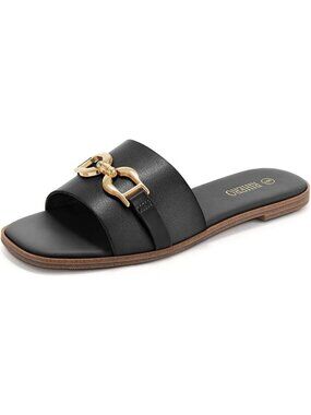 Stylish Women's Flat Sandals with Square Toe & Metal Buckle - Summer Slides